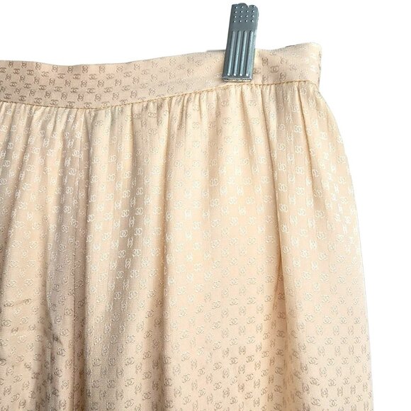 Vintage Chanel Womens Beige Silk Wide-Leg Pants Size 6 Logo Gathered HS171 - Picture 2 of 11
